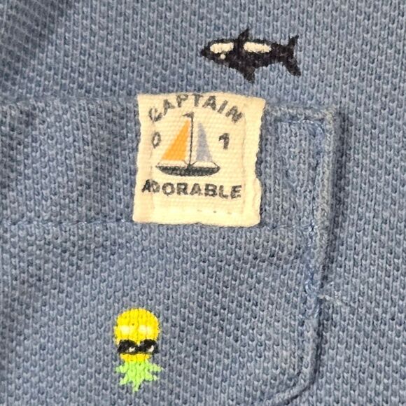 Baby Boy Carter's Shark Sailboat Pique Romper Blue Cotton Polo One-Piece Outfit - Picture 8 of 12